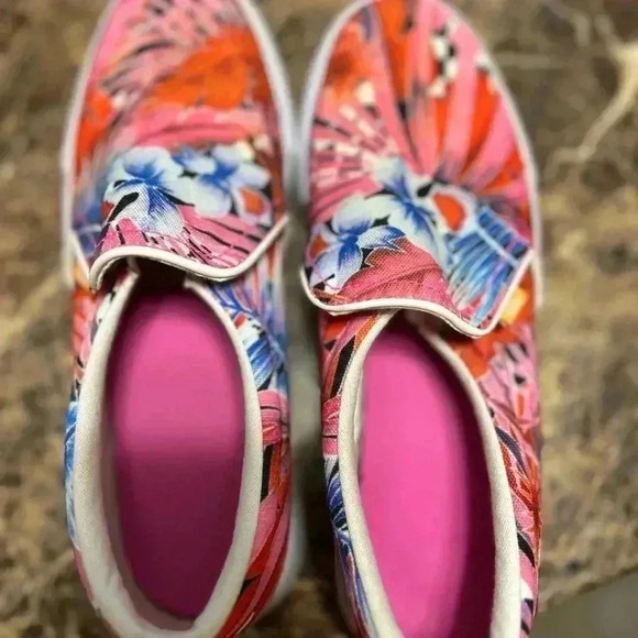 Nike colorful tropical pink/blue slip-on shoes size 8 - Picture 6 of 6